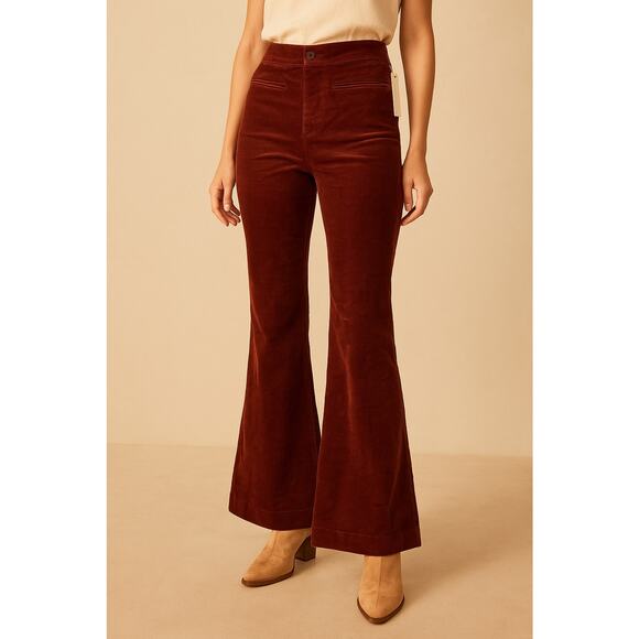 Anthropologie Pilcro Womens 31 Pull On Corduroy Flare Pants Navy Marin 70s Boho
